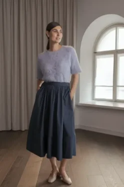 Claressa puuvillahame leveällä käänteellä, dark navy Mekot Ja Hameet|Juhlavaatteet