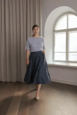 Claressa puuvillahame leveällä käänteellä, dark navy Mekot Ja Hameet|Juhlavaatteet