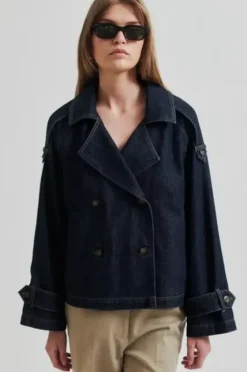 Hot Columbus Trench Jacket, dark blue denim Ulkotakit Ja -Liivit|Bleiserit Ja Liivit