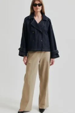 Hot Columbus Trench Jacket, dark blue denim Ulkotakit Ja -Liivit|Bleiserit Ja Liivit