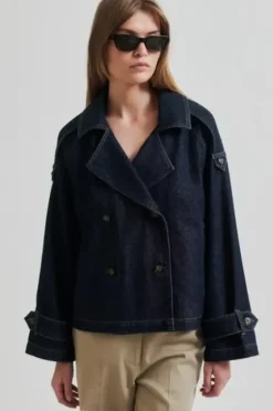 Hot Columbus Trench Jacket, dark blue denim Ulkotakit Ja -Liivit|Bleiserit Ja Liivit