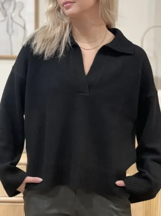 Davida - Chunky Open Collar neule, black Neuleet Ja Neuletakit