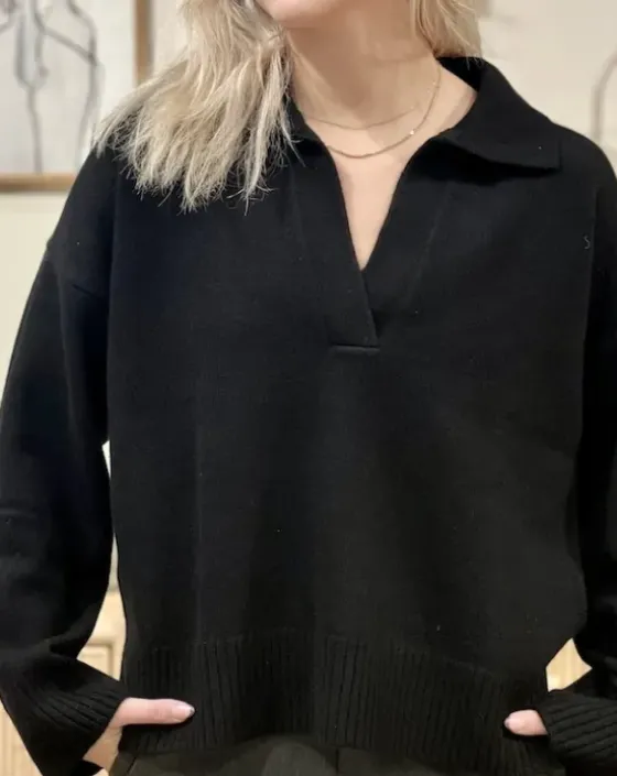 Davida - Chunky Open Collar neule, black Neuleet Ja Neuletakit