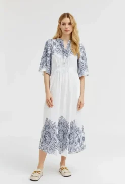 Sale - Hali pitkä mekko, white/blue Mekot Ja Hameet|Juhlavaatteet