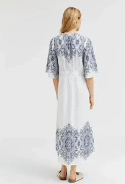 Sale - Hali pitkä mekko, white/blue Mekot Ja Hameet|Juhlavaatteet