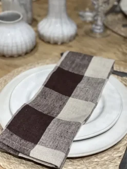 Clearance Johanna ruudullinen keittiöpyyhe pellavaa, brown/nat Keittiötekstiilit
