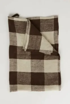 Clearance Johanna ruudullinen keittiöpyyhe pellavaa, brown/nat Keittiötekstiilit