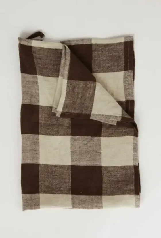 Clearance Johanna ruudullinen keittiöpyyhe pellavaa, brown/nat Keittiötekstiilit
