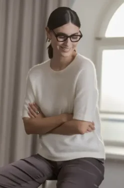 Best Karlie* lyhythihainen cashmere neule, cream Neuleet Ja Neuletakit|Juhlavaatteet