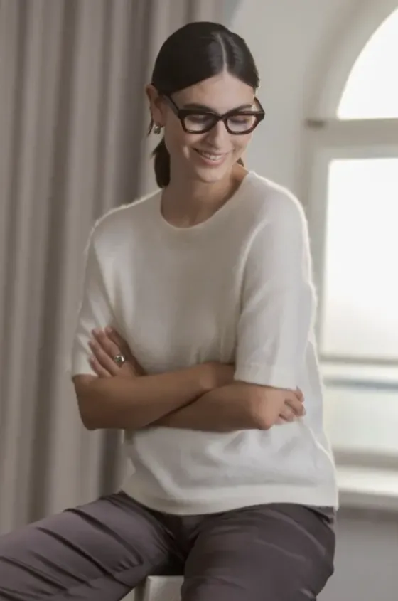 Best Karlie* lyhythihainen cashmere neule, cream Neuleet Ja Neuletakit|Juhlavaatteet