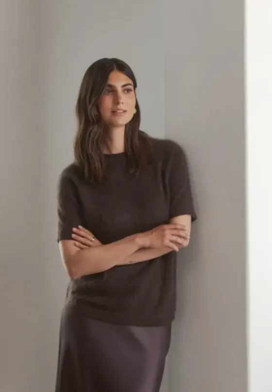 Karlie* lyhythihainen cashmere neule, dark chocolate Neuleet Ja Neuletakit|Juhlavaatteet