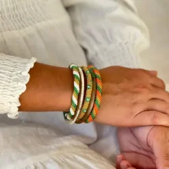 New - Green, White and Gold Nepali Bracelet B172 Maison Kizo