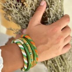 New - Green, White and Gold Nepali Bracelet B172 Maison Kizo