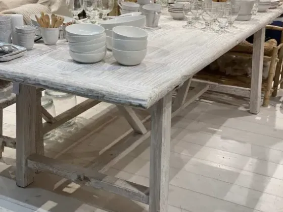 Online - ruokapöytä suorilla jaloilla 240cm #660, off white Vanhat Puuhuonekalut